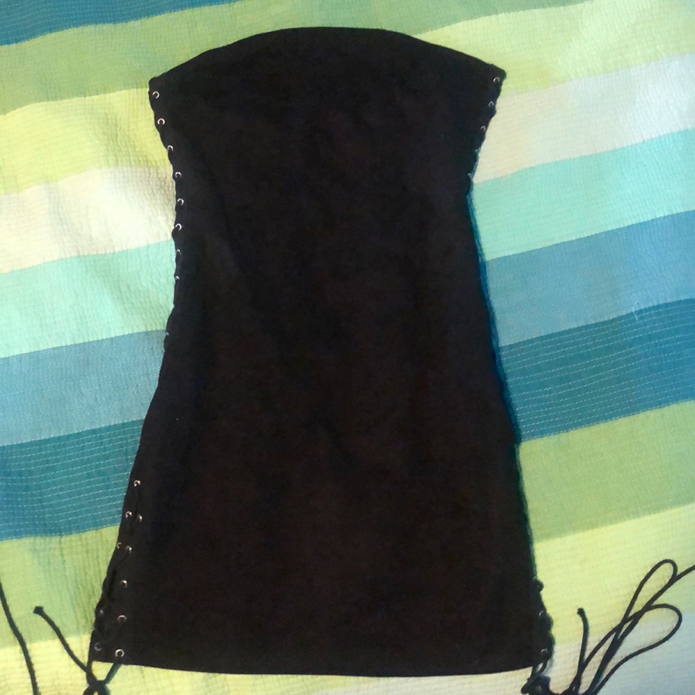 Black suede lace up mini dress